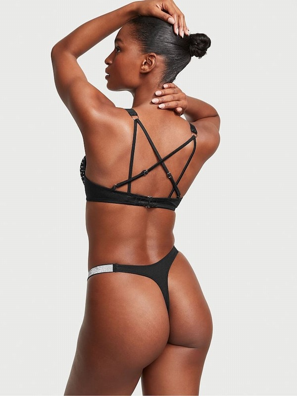 Black Victoria Secret Nero Add 2 Cups Push Up Shine Strap Bikini Top | SBQUC0974