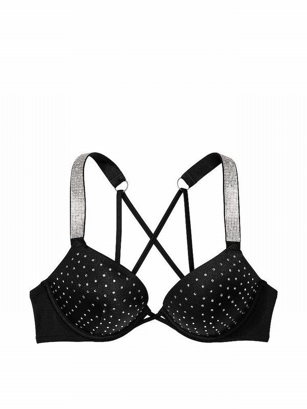 Black Victoria Secret Nero Add 2 Cups Push Up Shine Strap Bikini Top | SBQUC0974