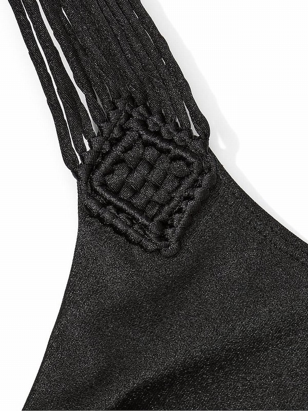 Black Victoria Secret Nero Cheeky Archive Macrame Bikini Bottom | TDGZP5178
