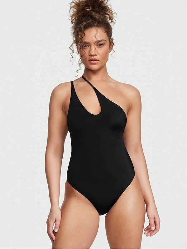 Black Victoria Secret Nero Cut Out One Shoulder One Piecesuit Swimsuits | UTLCF3410