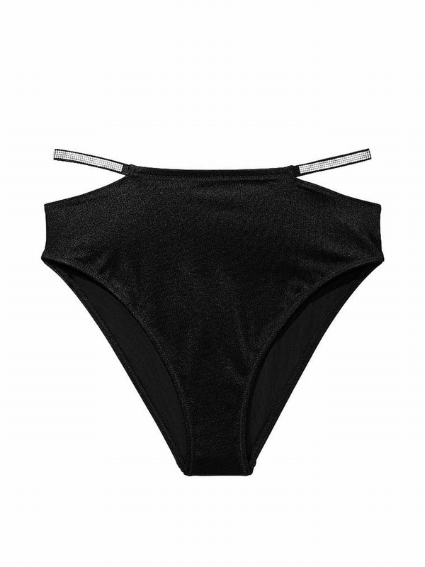 Black Victoria Secret Nero High Waisted Shine Strap Bikini Bottom | UICXP6947