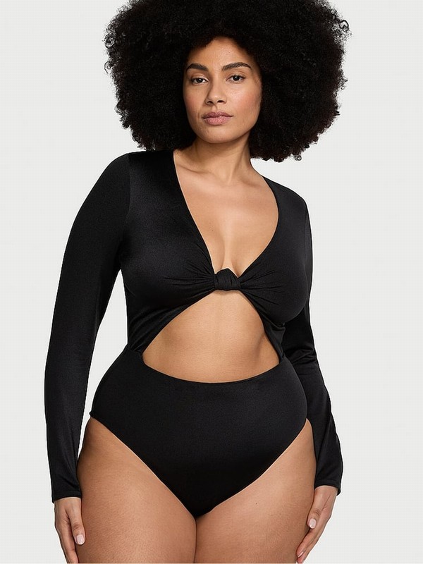 Black Victoria Secret Nero Knotted Long Sleevesuit Swimsuits | MEVGQ3418