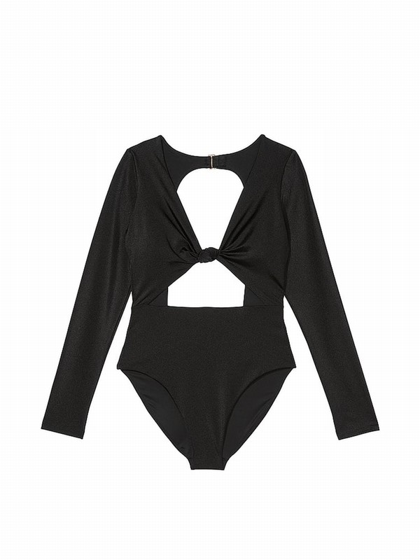 Black Victoria Secret Nero Knotted Long Sleevesuit Swimsuits | MEVGQ3418