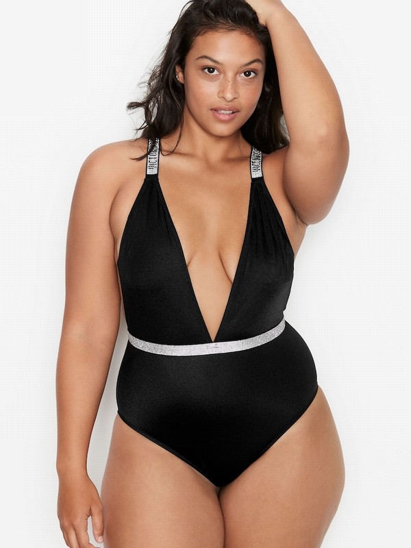 Black Victoria Secret Nero Shine Strapsuit Swimsuits | MOLCK6978