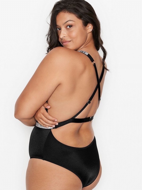 Black Victoria Secret Nero Shine Strapsuit Swimsuits | MOLCK6978