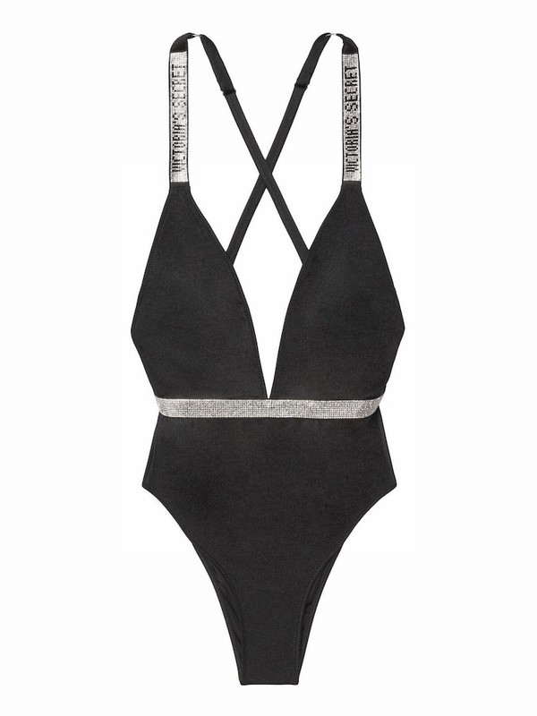 Black Victoria Secret Nero Shine Strapsuit Swimsuits | MOLCK6978