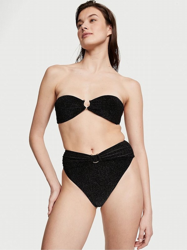 Black Victoria Secret Nero Strapless Shimmer Bikini Top | NKJWU5102