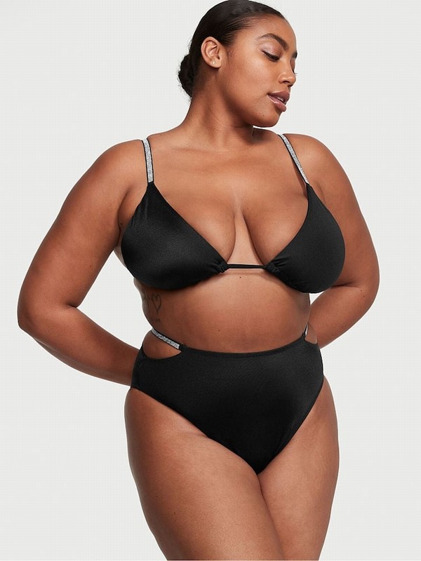 Black Victoria Secret Nero Triangle Shine Strap Bikini Top | KVEZN8629