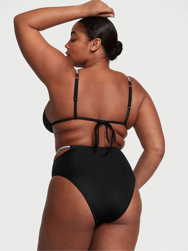 Black Victoria Secret Nero Triangle Shine Strap Bikini Top | KVEZN8629