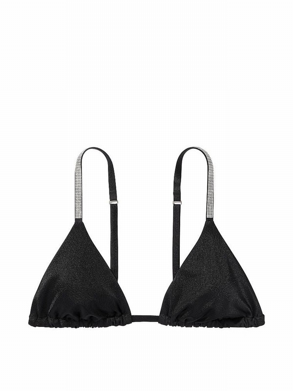 Black Victoria Secret Nero Triangle Shine Strap Bikini Top | KVEZN8629