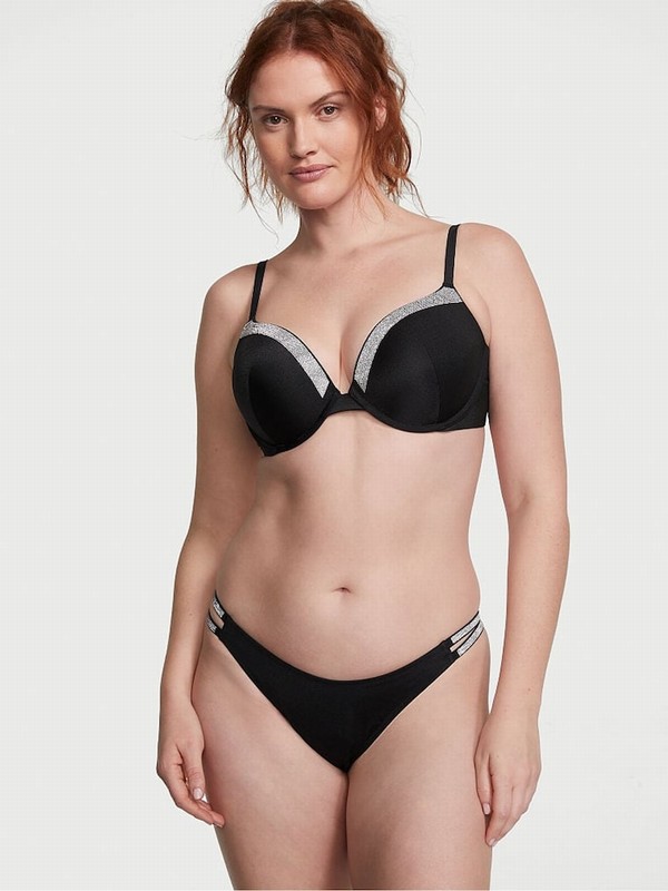 Black Victoria Secret Nerozilian Shine Strap Bikini Bottom | LUTWQ8291