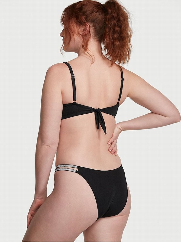 Black Victoria Secret Nerozilian Shine Strap Bikini Bottom | LUTWQ8291