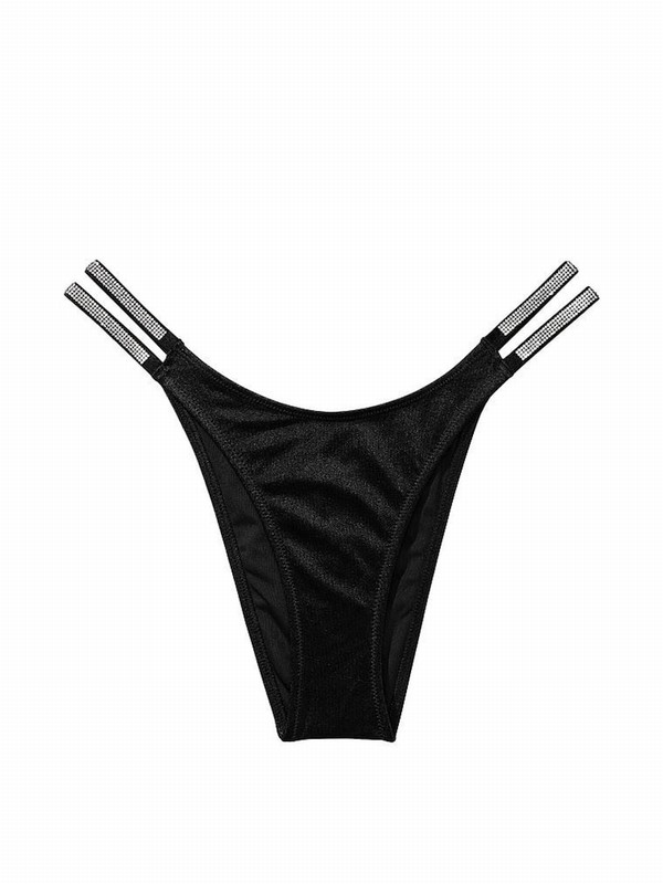 Black Victoria Secret Nerozilian Shine Strap Bikini Bottom | LUTWQ8291