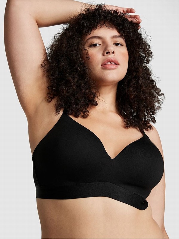 Black Victoria Secret Non WiLightly Lined Cotton Logo Bras | NZXHW3640