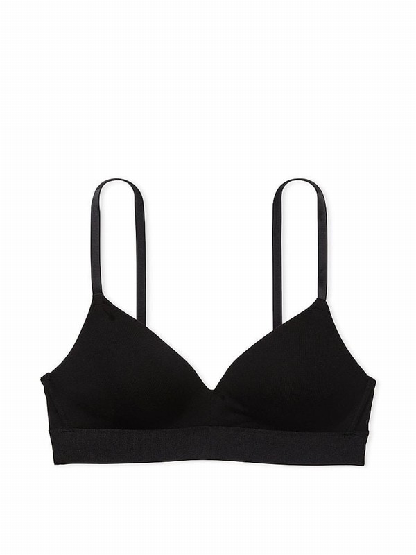 Black Victoria Secret Non WiLightly Lined Cotton Logo Bras | NZXHW3640
