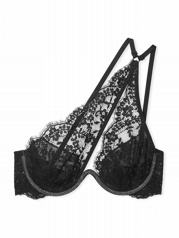 Black Victoria Secret One Shoulder Monowire Twinkle Shine Strap Bras | CEGNY6814