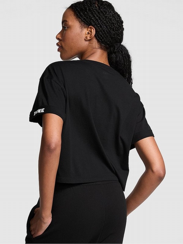 Black Victoria Secret Oversized Crop Sleeve T Shirts | CAIQE7089