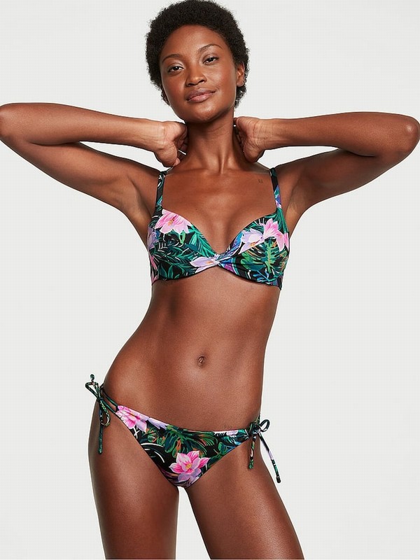Black Victoria Secret Palm Tie Side Bikini Bottom | PTJXF9217