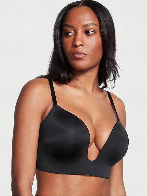Black Victoria Secret Plunge Smooth Plunge Low Back Bras | ADKJX3694