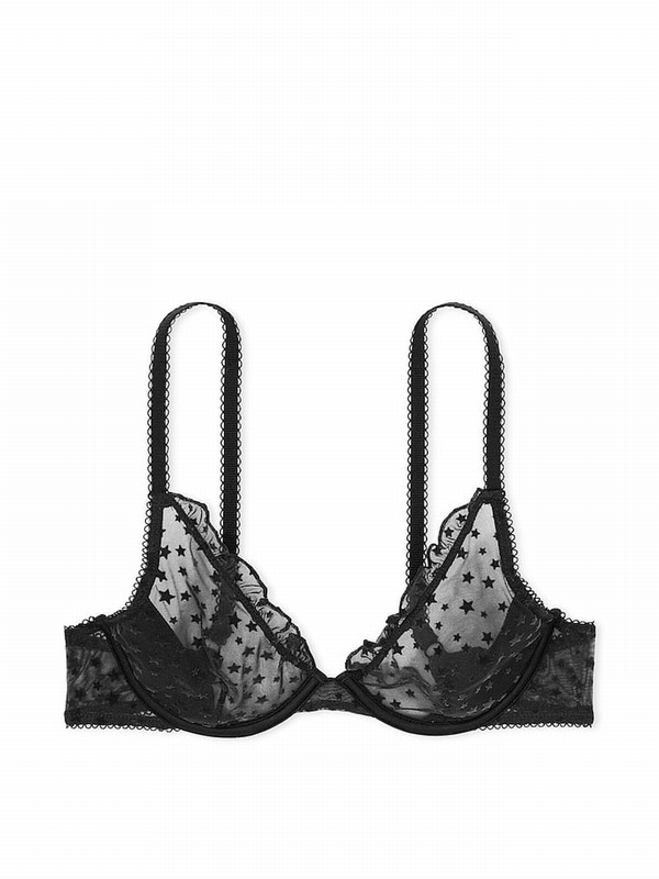 Black Victoria Secret Plunge Star Chaser Lace Unlined Bras | WIBUC7864
