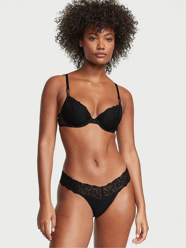 Black Victoria Secret Posey Lace Underwear | SOVQB3894