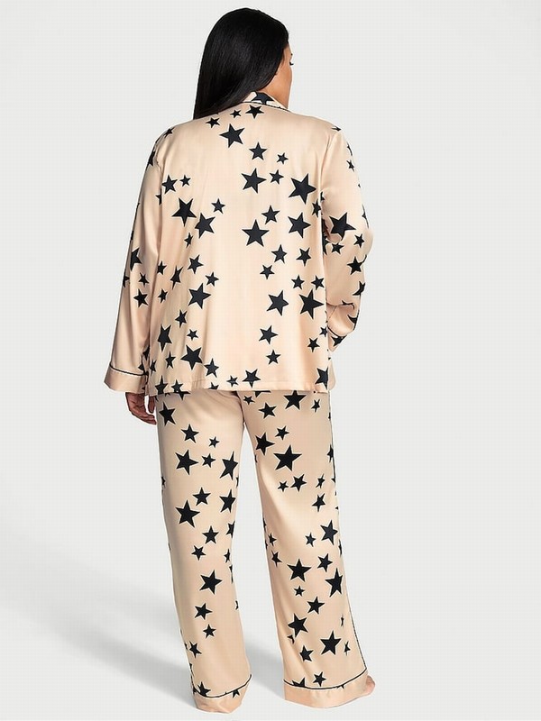 Black Victoria Secret Pretty Star Satin Long Nightwear | EXWMU2417