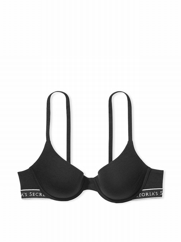 Black Victoria Secret Print Logo Demi Lightly Lined Bras | QJNCE9370