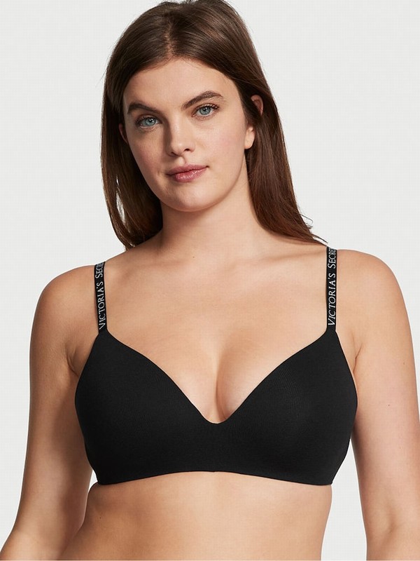 Black Victoria Secret Print Logo Non WiLightly Lined Bras | QULSK8706