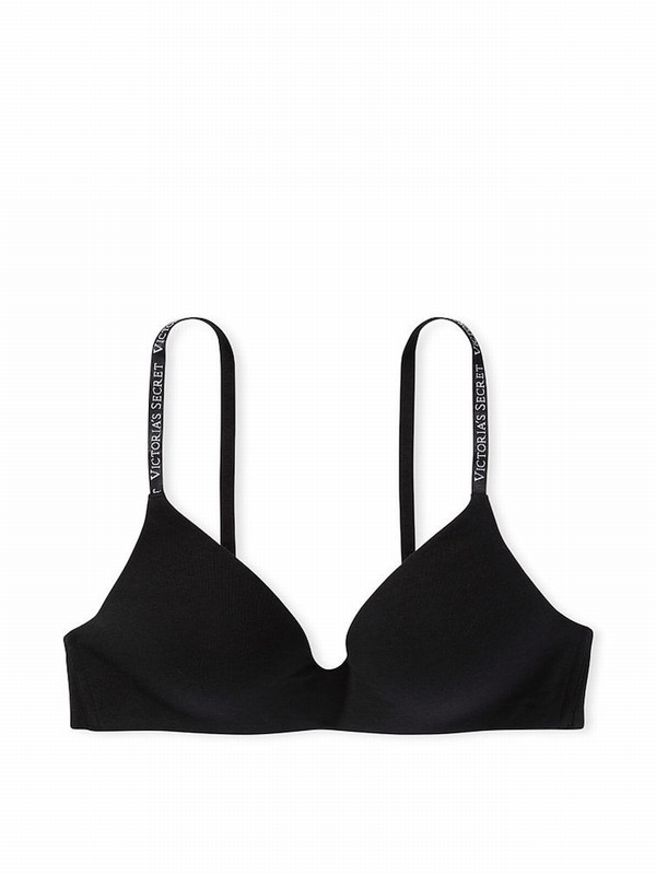 Black Victoria Secret Print Logo Non WiLightly Lined Bras | QULSK8706
