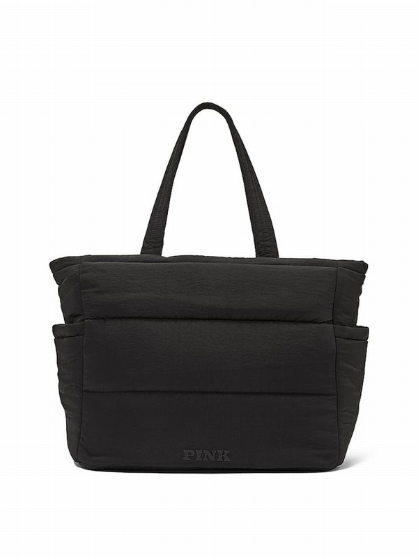 Black Victoria Secret Puffer Tote Bags | HYMFK1854