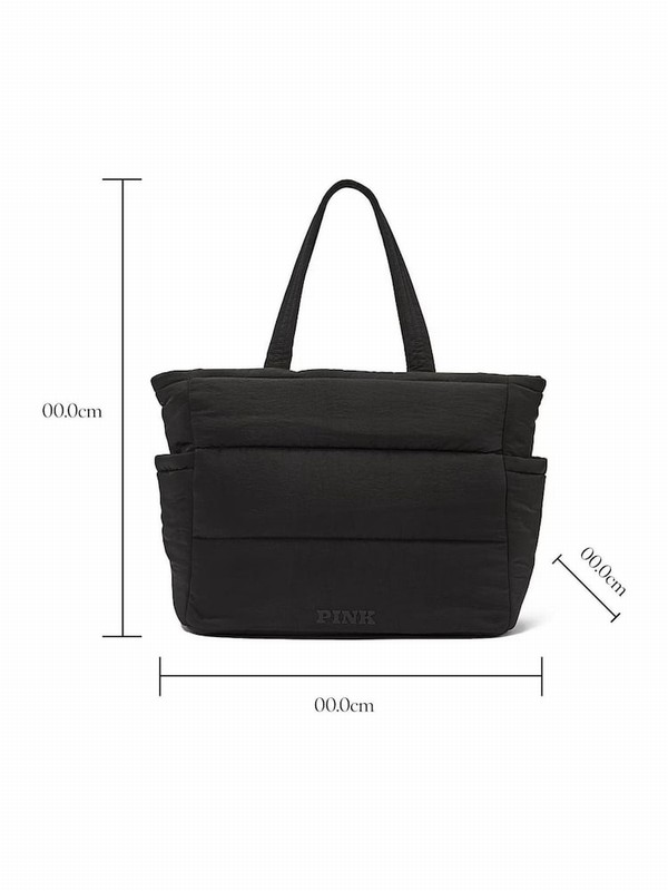 Black Victoria Secret Puffer Tote Bags | HYMFK1854