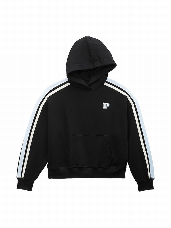 Black Victoria Secret Pullover Fleece Hoodie | WCOXK8235