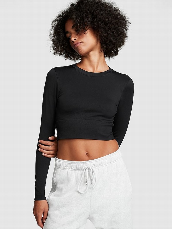 Black Victoria Secret Pure Active Long Sleeve T Shirts | DWLSO6543