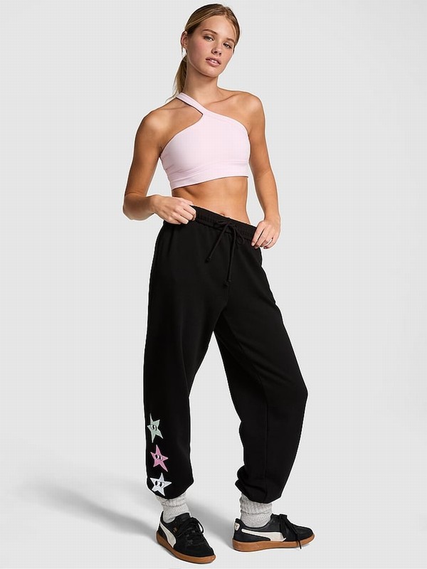 Black Victoria Secret Pure Aspen Cuffed Fleece Joggers | UBNRI8025