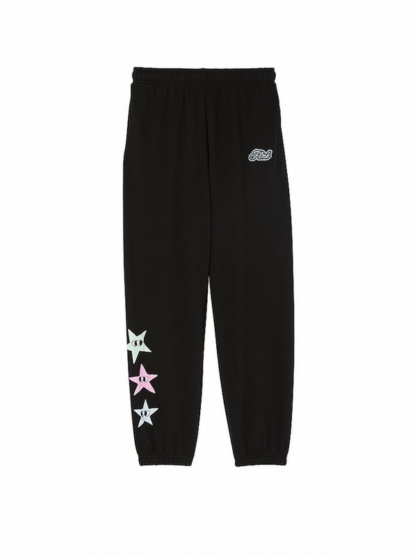 Black Victoria Secret Pure Aspen Cuffed Fleece Joggers | UBNRI8025