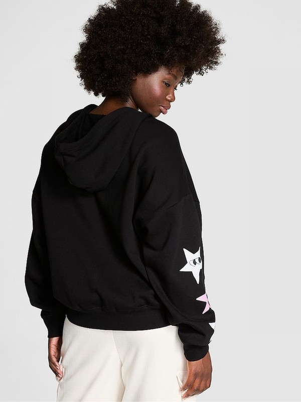 Black Victoria Secret Pure Aspen Zip Up Fleece Hoodie | AJQSO3841