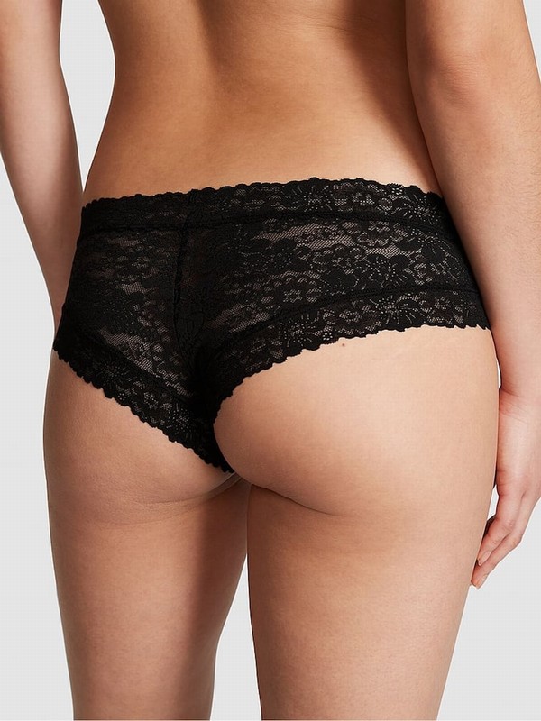 Black Victoria Secret Pure Cheeky Floral Lace Underwear | QVWSU1469