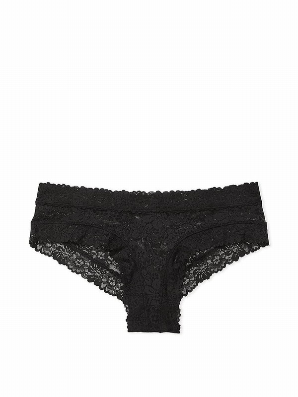 Black Victoria Secret Pure Cheeky Floral Lace Underwear | QVWSU1469