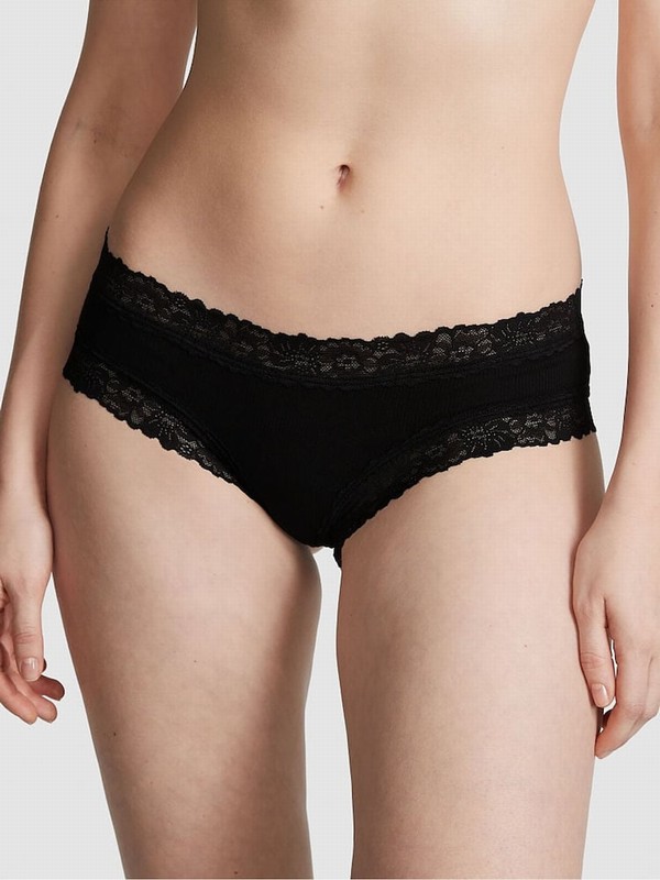 Black Victoria Secret Pure Cheeky Lace Underwear | YQRDF8562