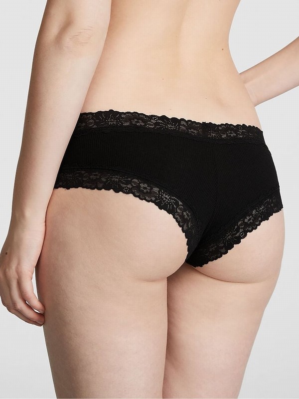 Black Victoria Secret Pure Cheeky Lace Underwear | YQRDF8562