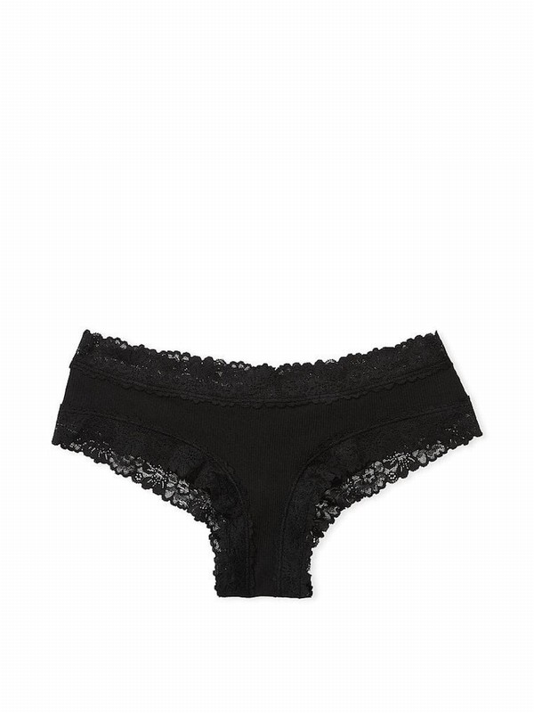 Black Victoria Secret Pure Cheeky Lace Underwear | YQRDF8562