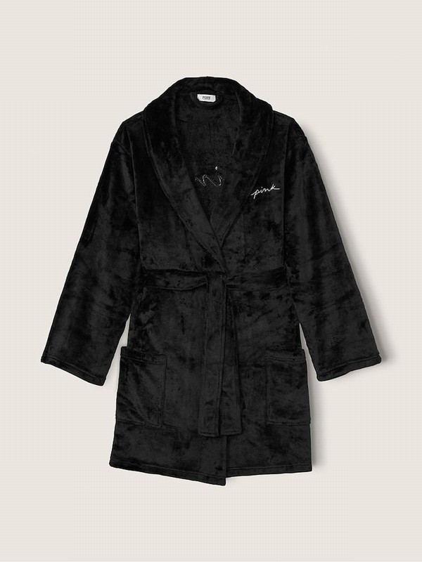 Black Victoria Secret Pure Cosy Long Sleeveing Gown Nightwear | QMHZI7061