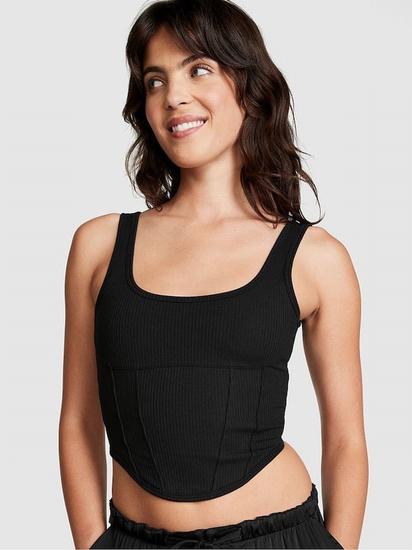 Black Victoria Secret Pure Cotton Corsetlette Lingerie | DRWXC0147