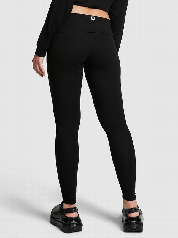 Black Victoria Secret Pure Cotton Foldover Leggings | XWLDS9601