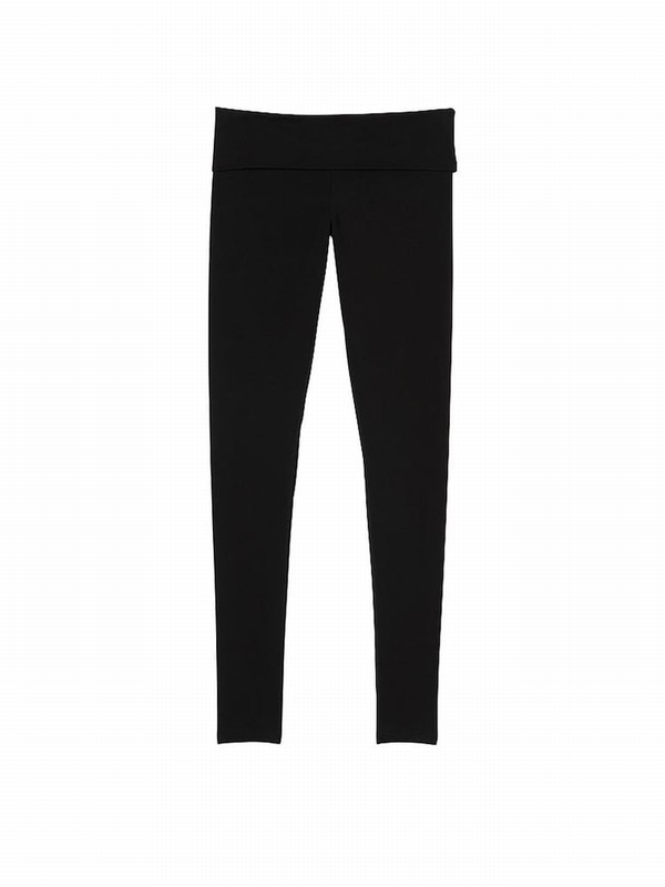 Black Victoria Secret Pure Cotton Foldover Leggings | XWLDS9601