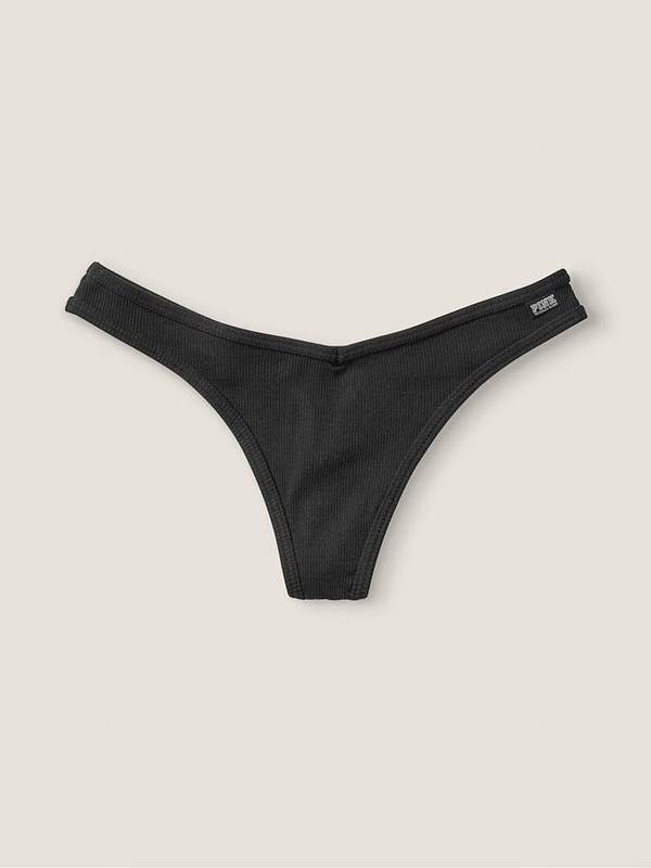 Black Victoria Secret Pure Cotton Thong Underwear | LMYNO5843