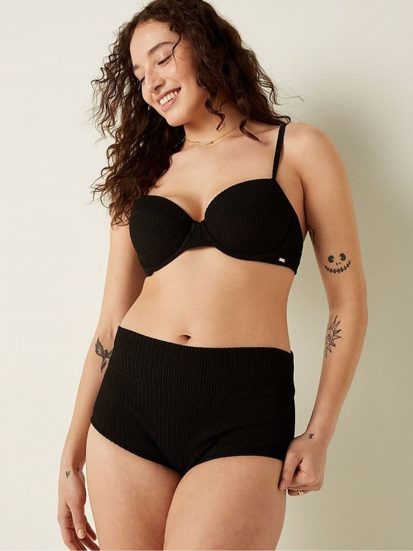Black Victoria Secret Pure Crinkle High Waistie Bottom Bikini Bottom | NZDJR4608