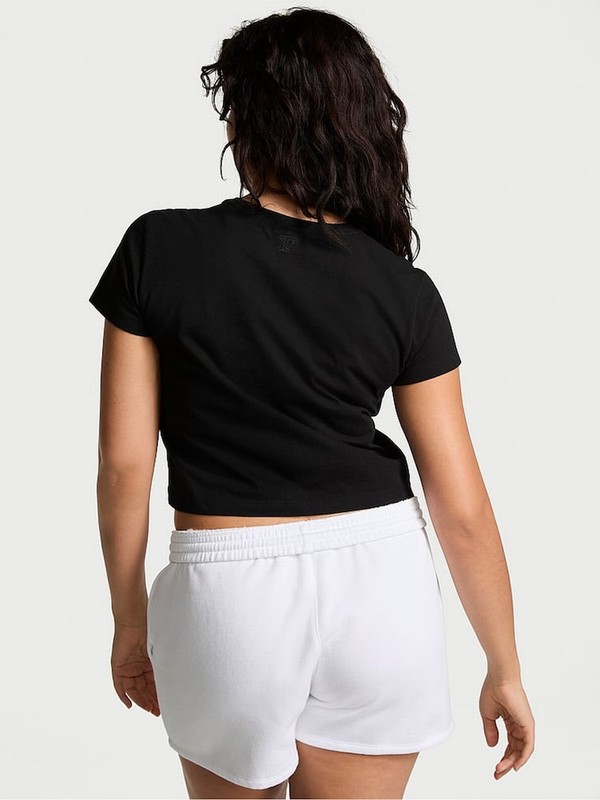 Black Victoria Secret Pure Crop Dreamer T Shirts | DHQEI5374