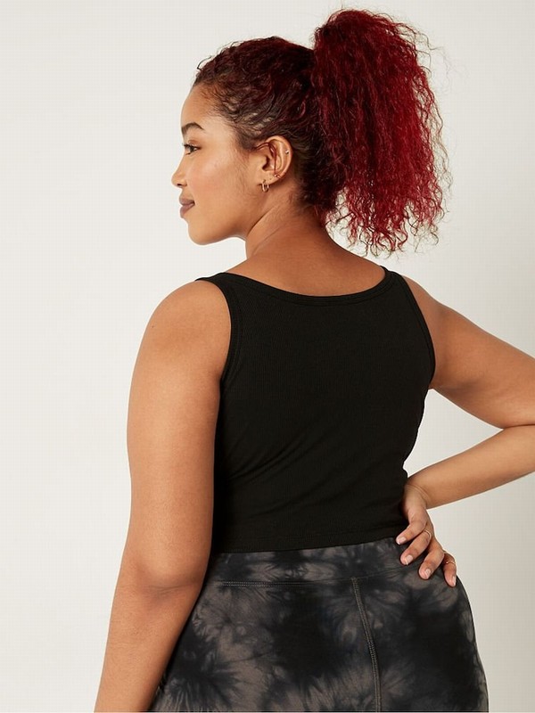 Black Victoria Secret Pure Crop Ribbed Tops | IKVWZ6158