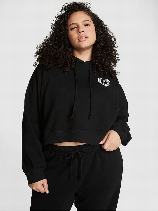 Black Victoria Secret Pure Cropped Hoodie | EWKZS3102